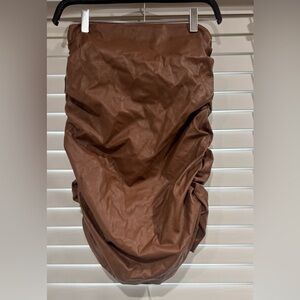 SHEIN Brown Faux Leather Ruched Skirt